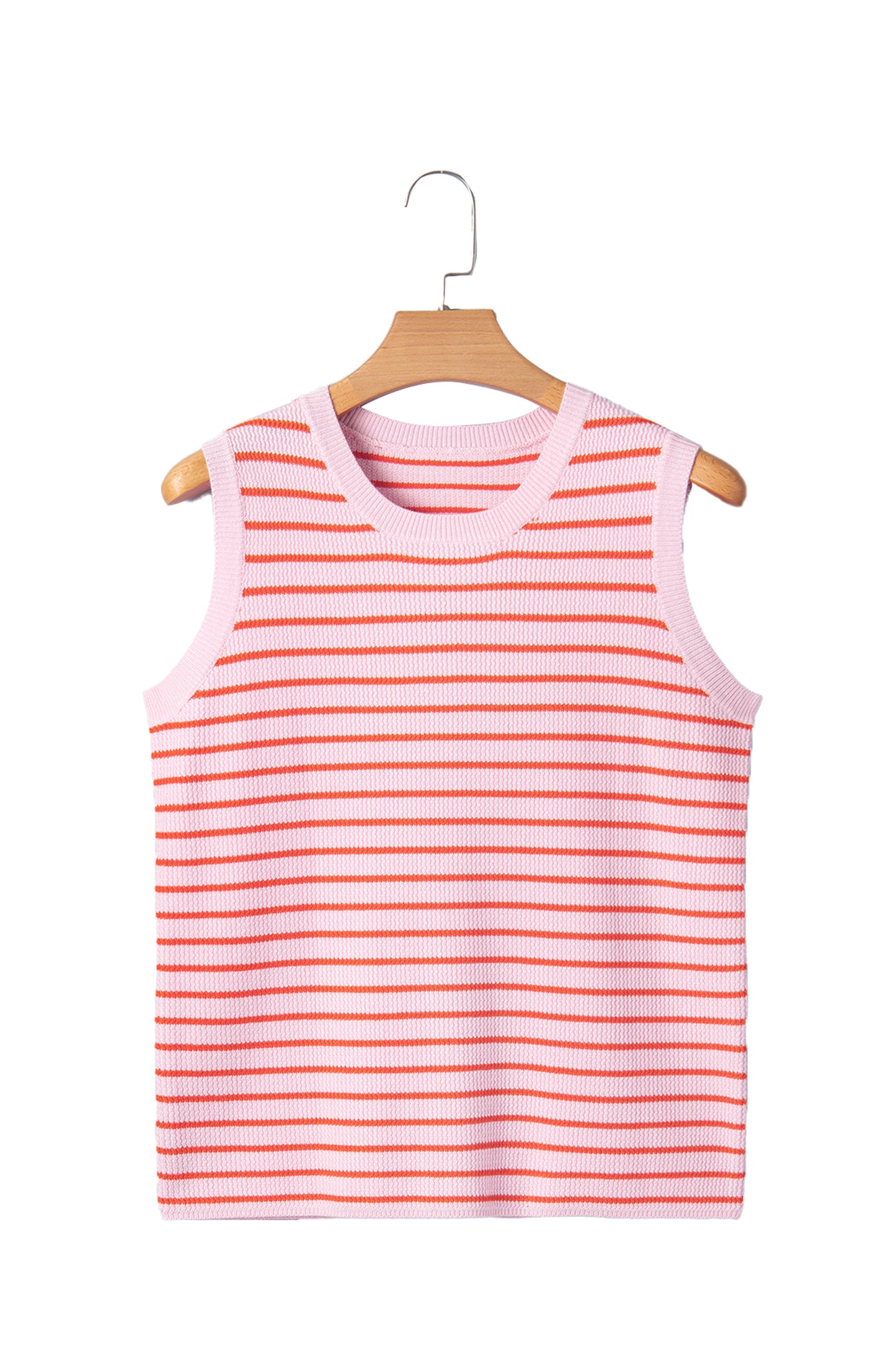 Pink Stripe Textured Knit Sleeveless Casual Sweater Top