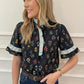 Black Contrast Frilled Trim Short Sleeve Floral Shirt