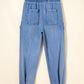 Beau Blue Drawstring Elastic Waist Pocketed Loose Denim Pants