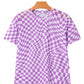Purple Checkered Print Mock Neck Mesh T Shirt