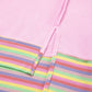 Pink Rainbow Stripe Ribbed Patchwork Raw Seam Oversize Polo Tee