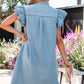 Myosotis Frilled Detail Button Down Ruffle Short Sleeve Denim Mini Dress