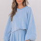 Sky Blue Corded Lantern Sleeve Top High Waist Ruffled Mini Skort Set