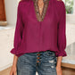 Violet Leopard Trim V Neck Flounced Bracelet Sleeve Blouse
