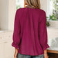 Violet Leopard Trim V Neck Flounced Bracelet Sleeve Blouse