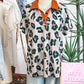 Casual Unique Leopard Print Button Contrast Collared Short Sleeve Blouse