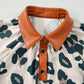 Casual Unique Leopard Print Button Contrast Collared Short Sleeve Blouse