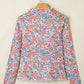 Blue Slim Fit Floral Mesh Long Sleeve Mock Neck Top