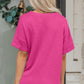 Strawberry Pink Waffle V Neck Short Sleeve Knit Top