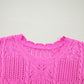 Bonbon Pointelle Knit Patterned Scalloped Trim Short Sleeve Sweater