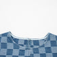 Sky Blue Frayed Hem Checkered Denim Mini Dress