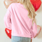 Light Pink Embroidered Bow Lantern Sleeve Oversized Pullover Sweatshirt