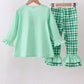 Green parade embroidery ruffle gingham pants set