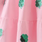 Pink clover sequin ruffle tiered dress