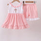 Pink cross jacquard embroidery shorts set