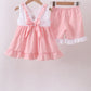 Pink cross jacquard embroidery shorts set