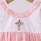 Pink cross jacquard embroidery shorts set