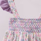 Purple floral smocked ruffle dress