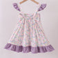 Purple floral smocked ruffle dress