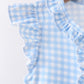 Blue cross bow embroidery ruffle gingham shorts set