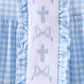 Blue cross bow embroidery ruffle gingham shorts set