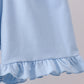 Blue cross bow embroidery ruffle gingham shorts set