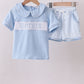 Blue brother smocked shorts set