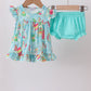 Blue sailboat print ruffle bloomer set