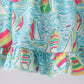 Blue sailboat print ruffle bloomer set