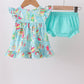 Blue sailboat print ruffle bloomer set