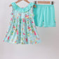 Blue sailboat print ruffle shorts set