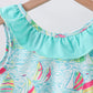 Blue sailboat print ruffle shorts set