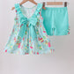 Blue sailboat print ruffle shorts set