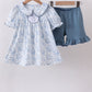 Navy bunny embroidery floral peter pan collar shorts set