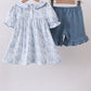 Navy bunny embroidery floral peter pan collar shorts set