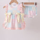 Pink Floral Print Checkered Bloomer Set