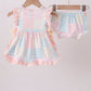 Pink Floral Print Checkered Bloomer Set