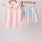 Pink Floral Print Checkered Skorts Set