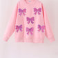 Pink bow sequin mom&me sweatshirt