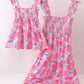 Pink floral smocked ruffle mom&me tiered dress