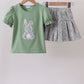 Sage floral bunny applique skorts set