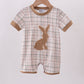 Brown bunny applique plaid romper