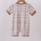 Brown bunny applique plaid romper