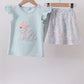 Blue floral bunny applique ruffle skorts set