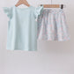 Blue floral bunny applique ruffle skorts set