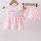 Pink bunny smocked lace collar bow bloomer set