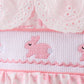 Pink bunny smocked lace collar bow bloomer set