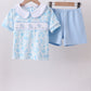 Blue bunny smocked peter pan collar shorts set