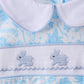 Blue bunny smocked peter pan collar shorts set