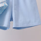 Blue bunny smocked peter pan collar shorts set